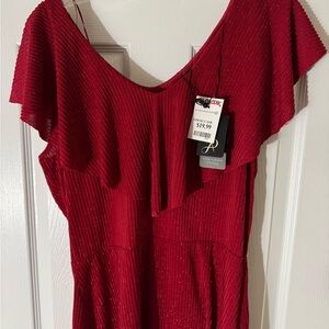 Adrianna Papell Red Ruffled Blouse Flutter Sleeves (corrected description)